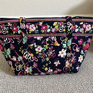 Vera Bradley Miller Bag Large Tote Navy Floral Print Travel